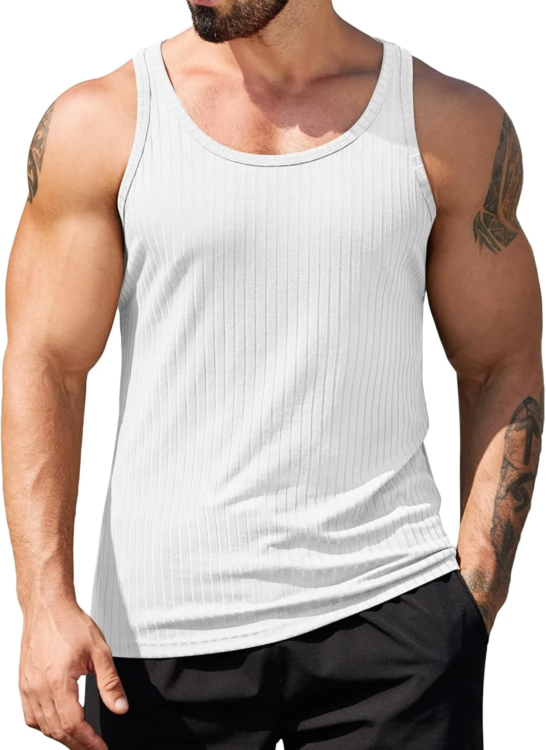COOFANDY Men's Workout Tank Top Ribbed Knit Sleeveless Gym Muscle T Shirts Bodybuilding Tee