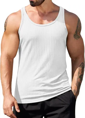 COOFANDY Men's Workout Tank Top Ribbed Knit Sleeveless Gym Muscle T Shirts Bodybuilding Tee