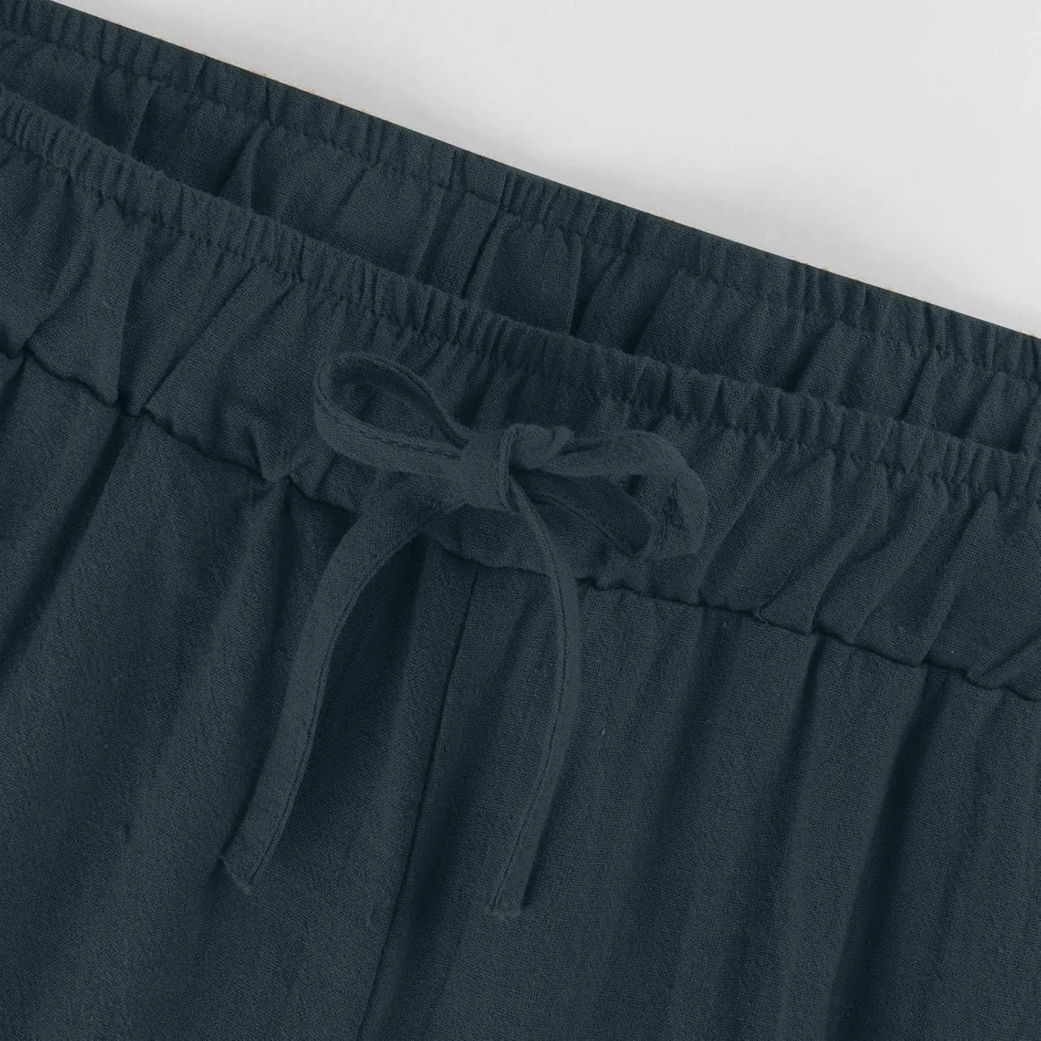 Cotton Linen Pants Women Summer Drawstring High Waisted Palazzo Casual Pants Straight Leg Beach Lightweight Lounge