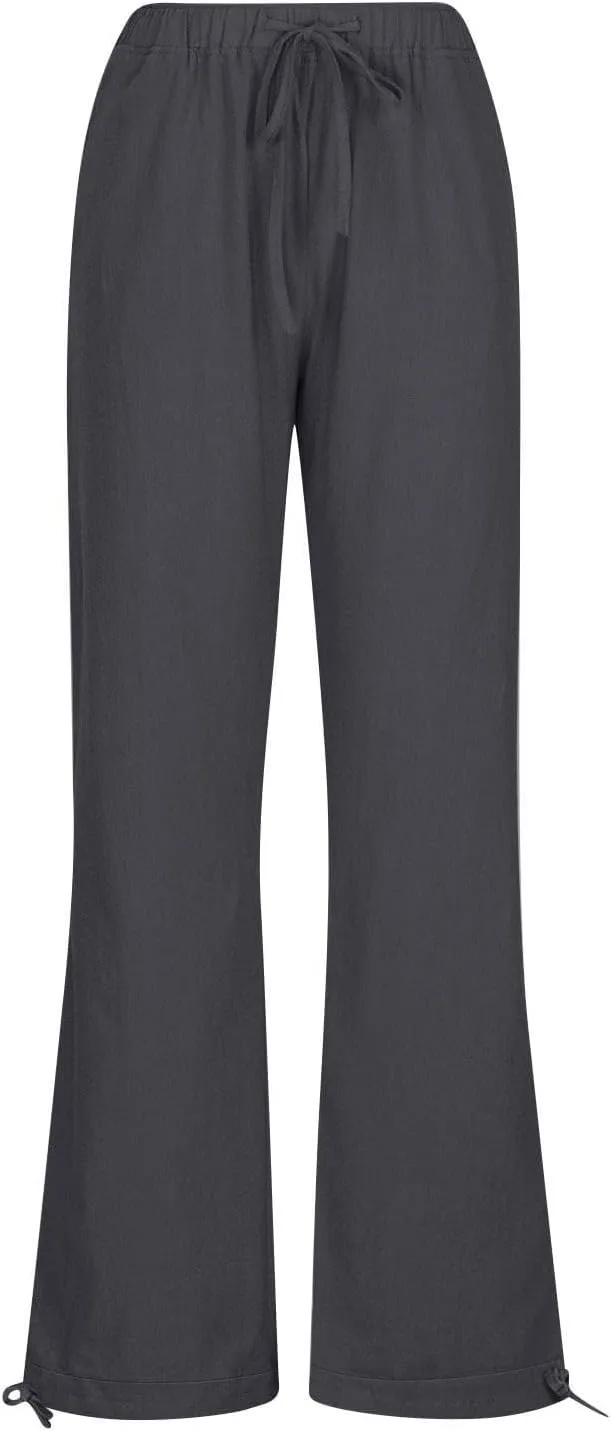 Cotton Linen Pants Women Summer Drawstring High Waisted Palazzo Casual Pants Straight Leg Beach Lightweight Lounge