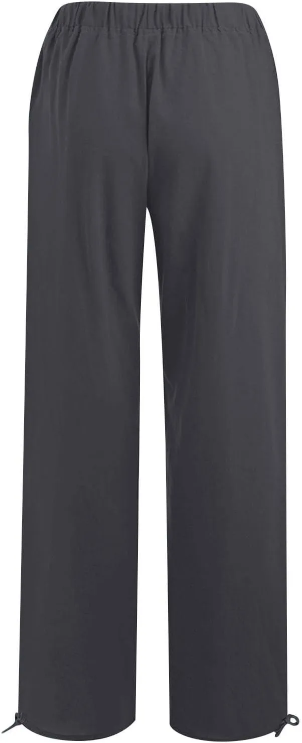 Cotton Linen Pants Women Summer Drawstring High Waisted Palazzo Casual Pants Straight Leg Beach Lightweight Lounge