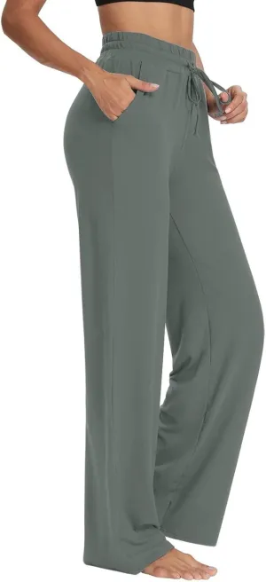 Cotton Linen Parachute Pants for Women Petite, Flowy Pants Wide Leg Summer High Waisted Trousers Cargo