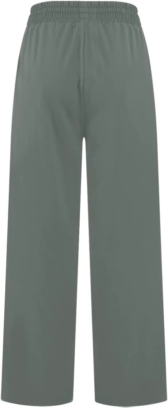 Cotton Linen Parachute Pants for Women Petite, Flowy Pants Wide Leg Summer High Waisted Trousers Cargo