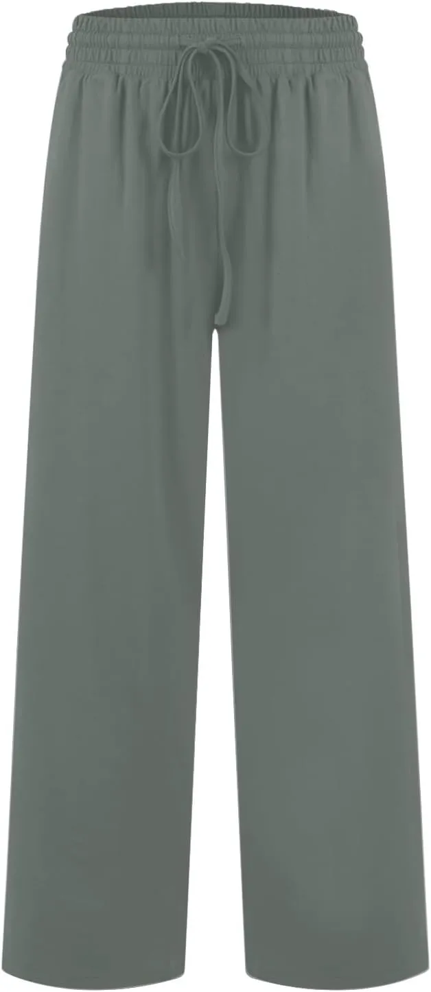 Cotton Linen Parachute Pants for Women Petite, Flowy Pants Wide Leg Summer High Waisted Trousers Cargo