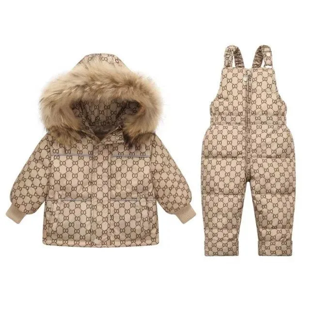 Cozy Geometric Duck Down Winter Jacket & Costume Set for Kids
