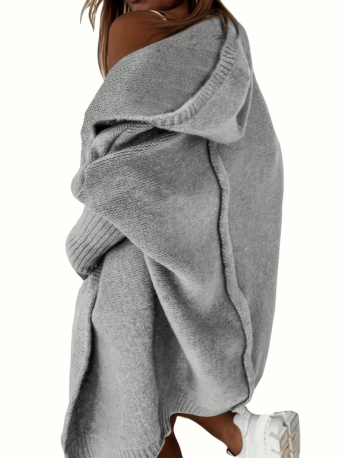 Cozy Plus Size Hooded Cardigan – Stretch Knit, Solid Color, Durable Casual Outerwear for Spring/Fall