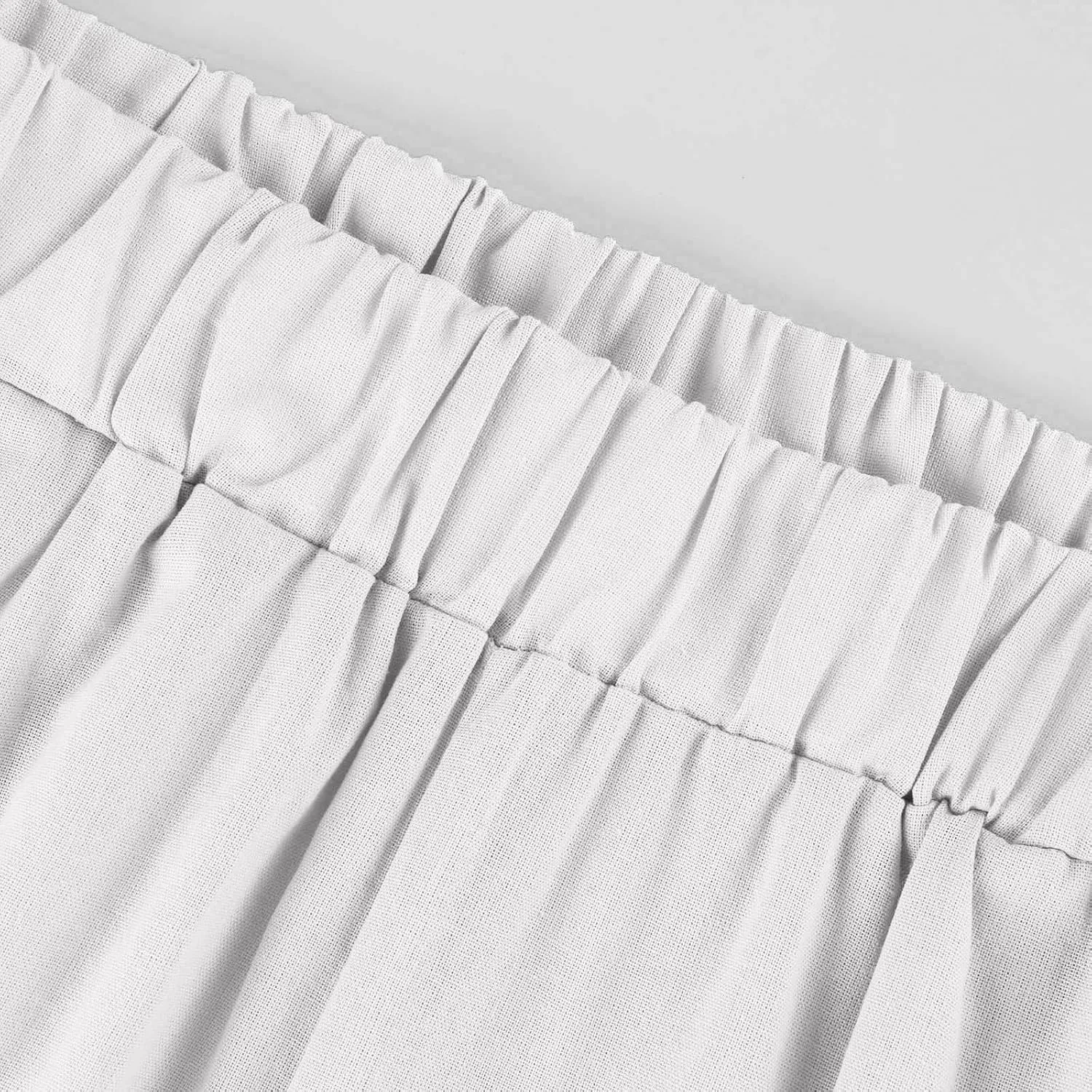 Cropped Linen Pants Women Summer Petite Plus Size Capri Pants Elastic Wide Leg Crop Pants Beach Trousers with Pockets