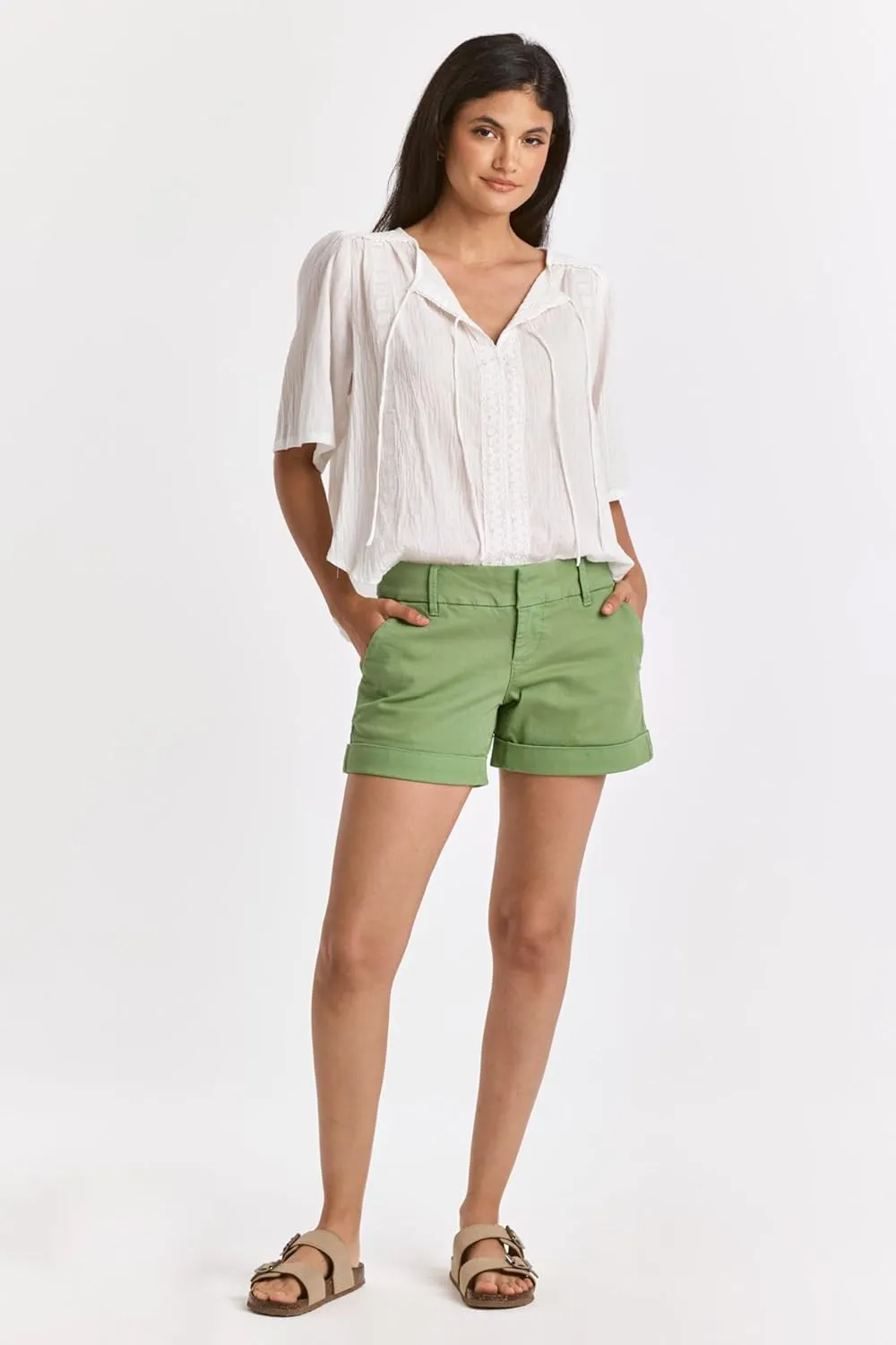 DEAR JOHN Hampton Shorts Women's Mid Rise Casual Classic Cuffed Folded Hem Womens Shorts