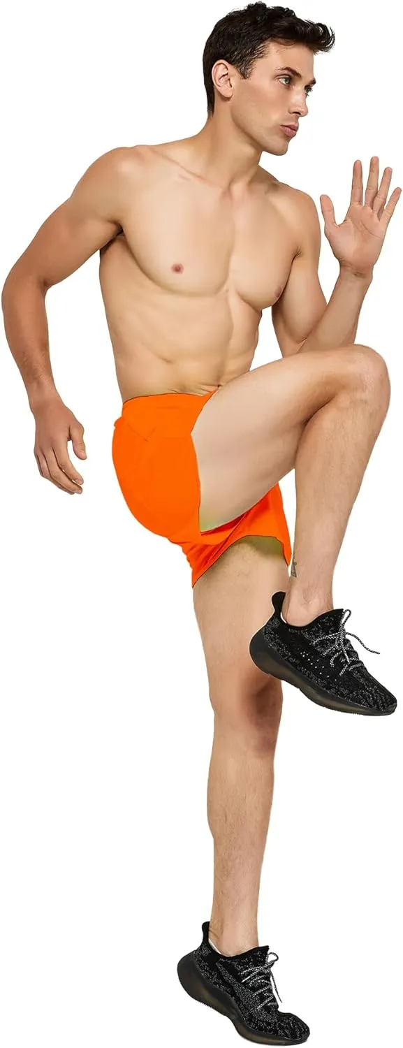DEMOZU Men's 3 Inch Neon Running Shorts Quick Dry Workout Athletic Gym Marathon Shorts with Liner