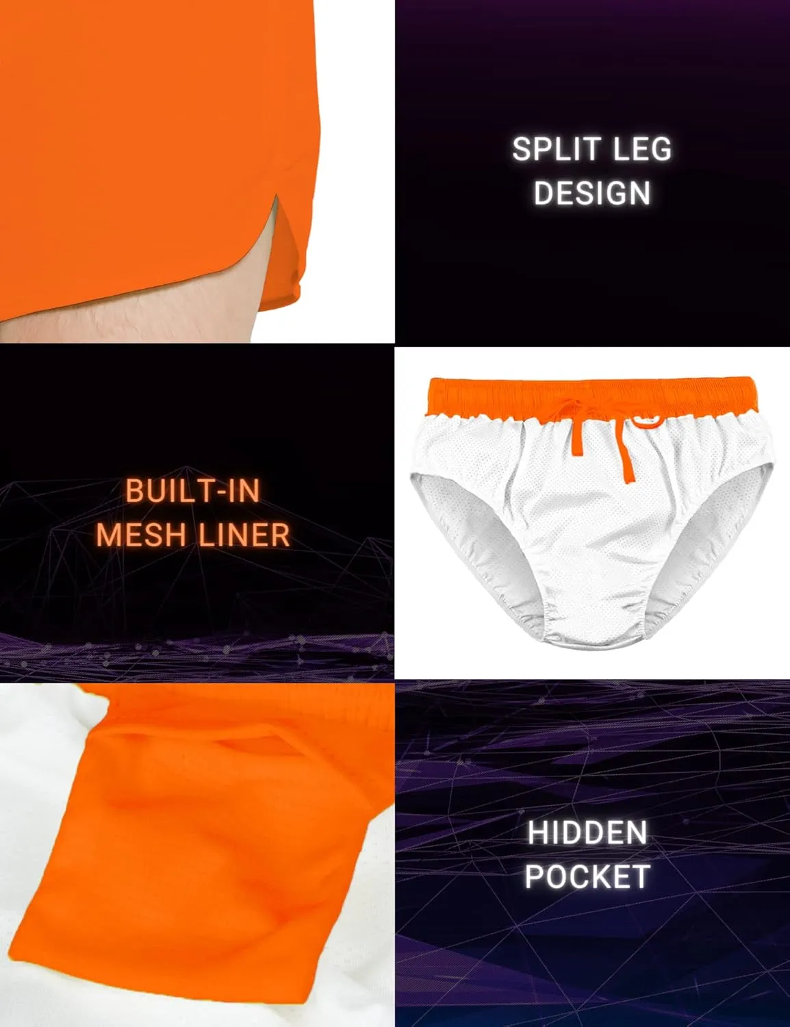 DEMOZU Men's 3 Inch Neon Running Shorts Quick Dry Workout Athletic Gym Marathon Shorts with Liner