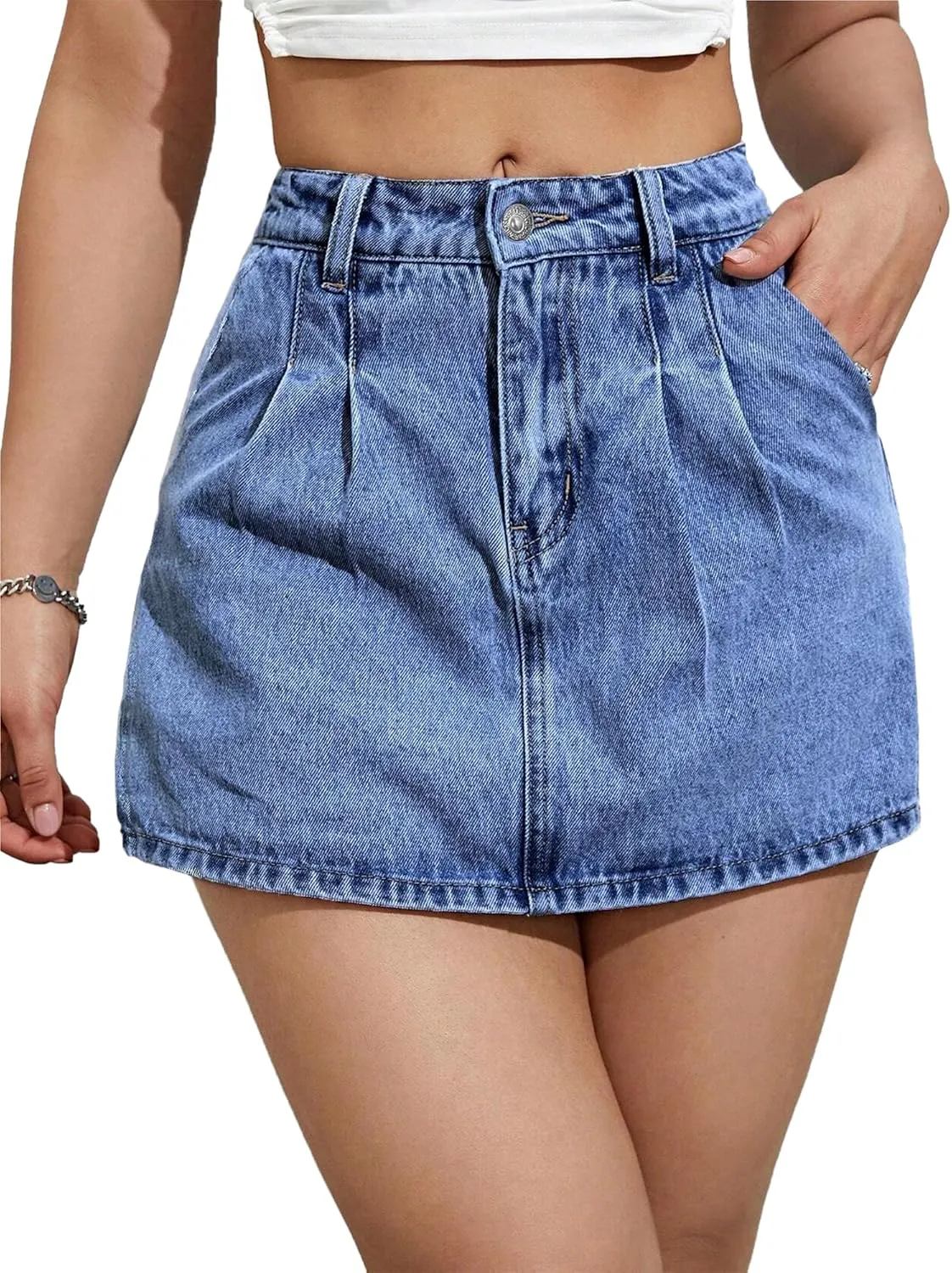 Denim Shorts Women Casual High Waisted Solid Button Up Asymmetrical Denim Jean Skort Skirt Mini Shorts.