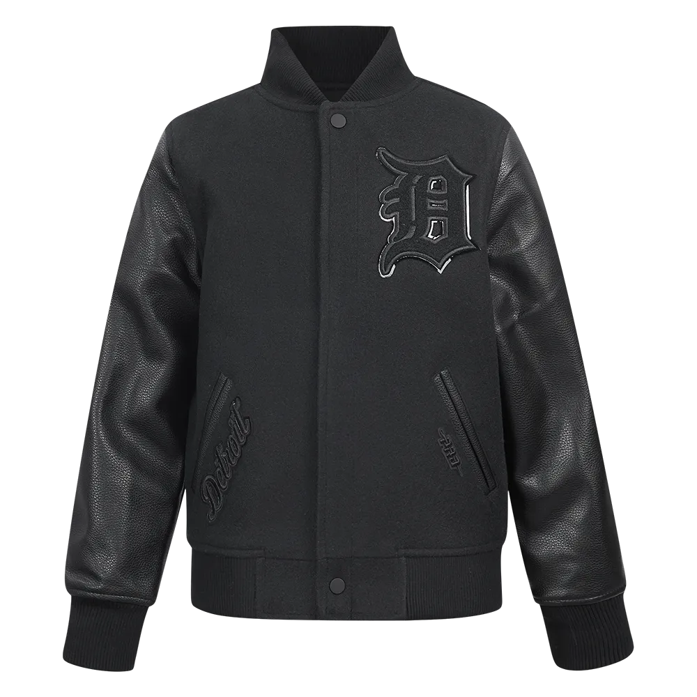 DETROIT TIGERS TRIPLE BLACK BIG BOYS WOOL VARSITY JACKET (JET BLACK)