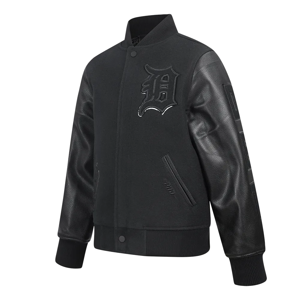 DETROIT TIGERS TRIPLE BLACK BIG BOYS WOOL VARSITY JACKET (JET BLACK)