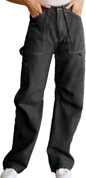Dokotoo Cargo Long Pants Women 2024 Wide Leg High Waisted with Pockets Casual Pants