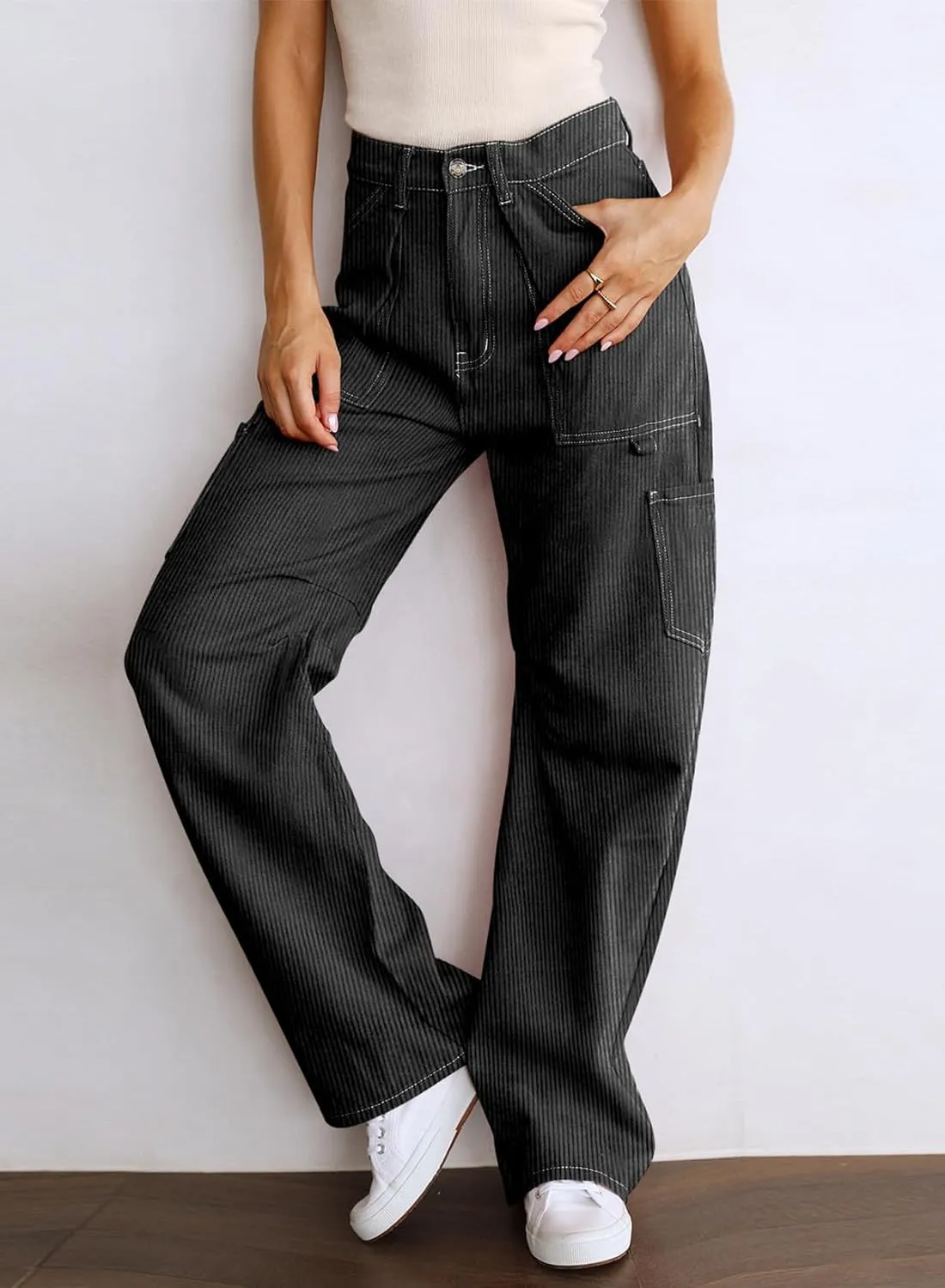 Dokotoo Cargo Long Pants Women 2024 Wide Leg High Waisted with Pockets Casual Pants