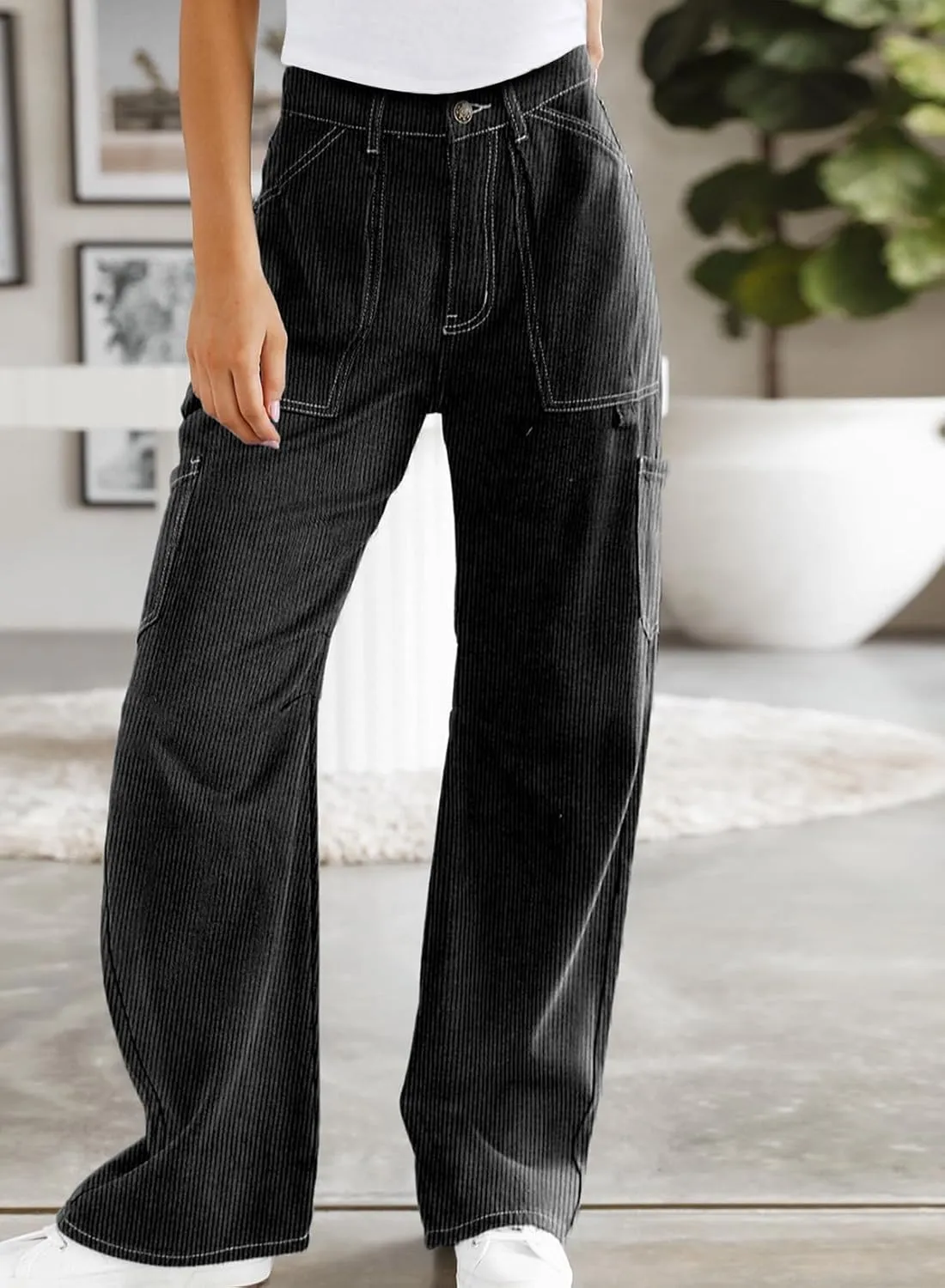 Dokotoo Cargo Long Pants Women 2024 Wide Leg High Waisted with Pockets Casual Pants