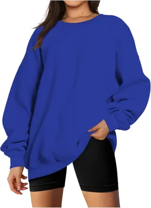 DOLKFU Women Oversized Crewneck Sweatshirts Solid Basic Pullover Sweater Long Sleeve Hoodie Winter Y2K Ouffits Clothes
