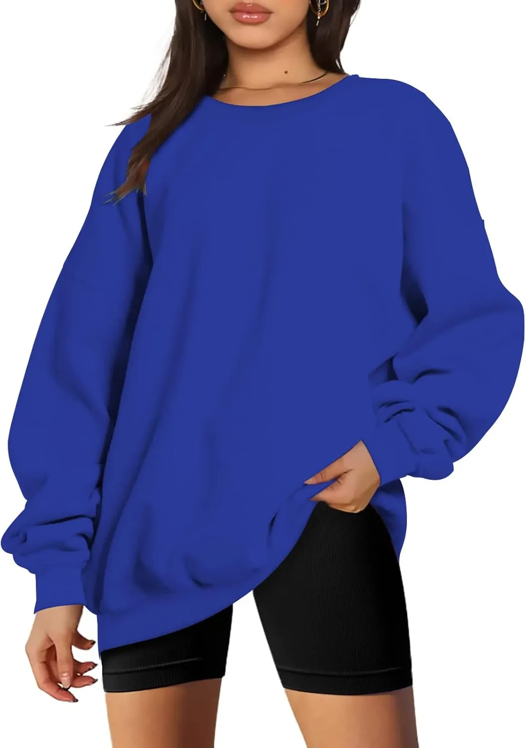 DOLKFU Women Oversized Crewneck Sweatshirts Solid Basic Pullover Sweater Long Sleeve Hoodie Winter Y2K Ouffits Clothes