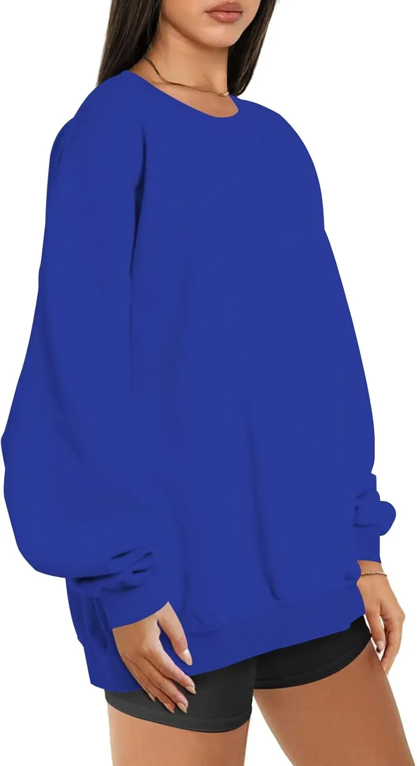 DOLKFU Women Oversized Crewneck Sweatshirts Solid Basic Pullover Sweater Long Sleeve Hoodie Winter Y2K Ouffits Clothes