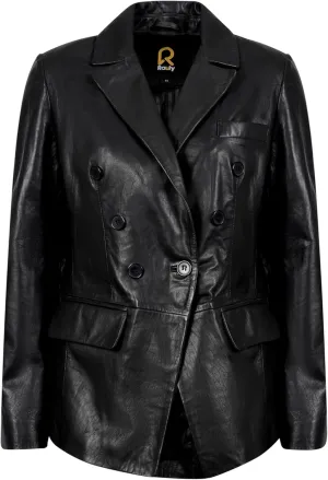Double Breasted Fancy Buttons Lambskin Leather Blazer Women - Casual Coat Long Sleeves Style Leather Jacket for Women
