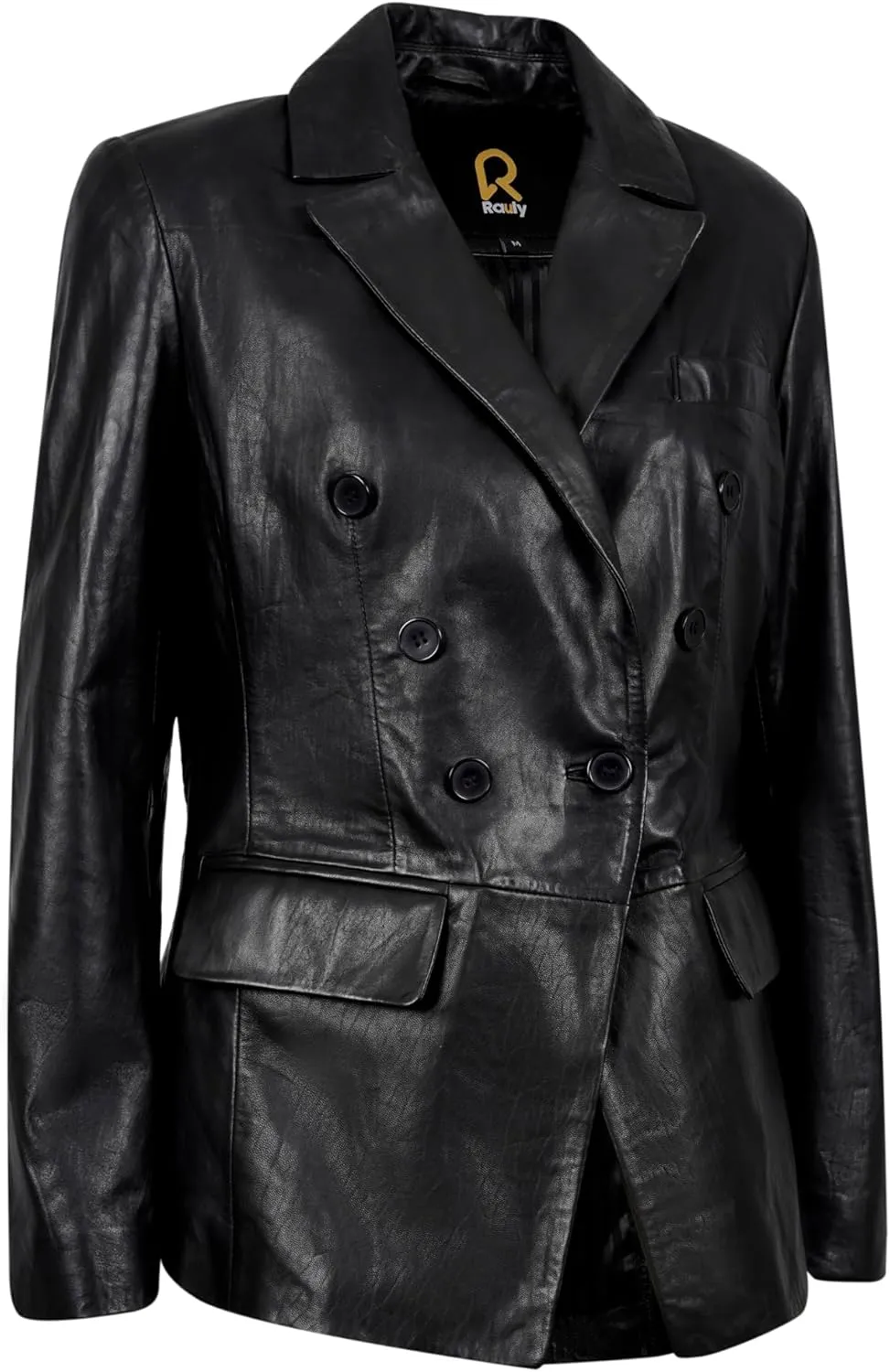 Double Breasted Fancy Buttons Lambskin Leather Blazer Women - Casual Coat Long Sleeves Style Leather Jacket for Women