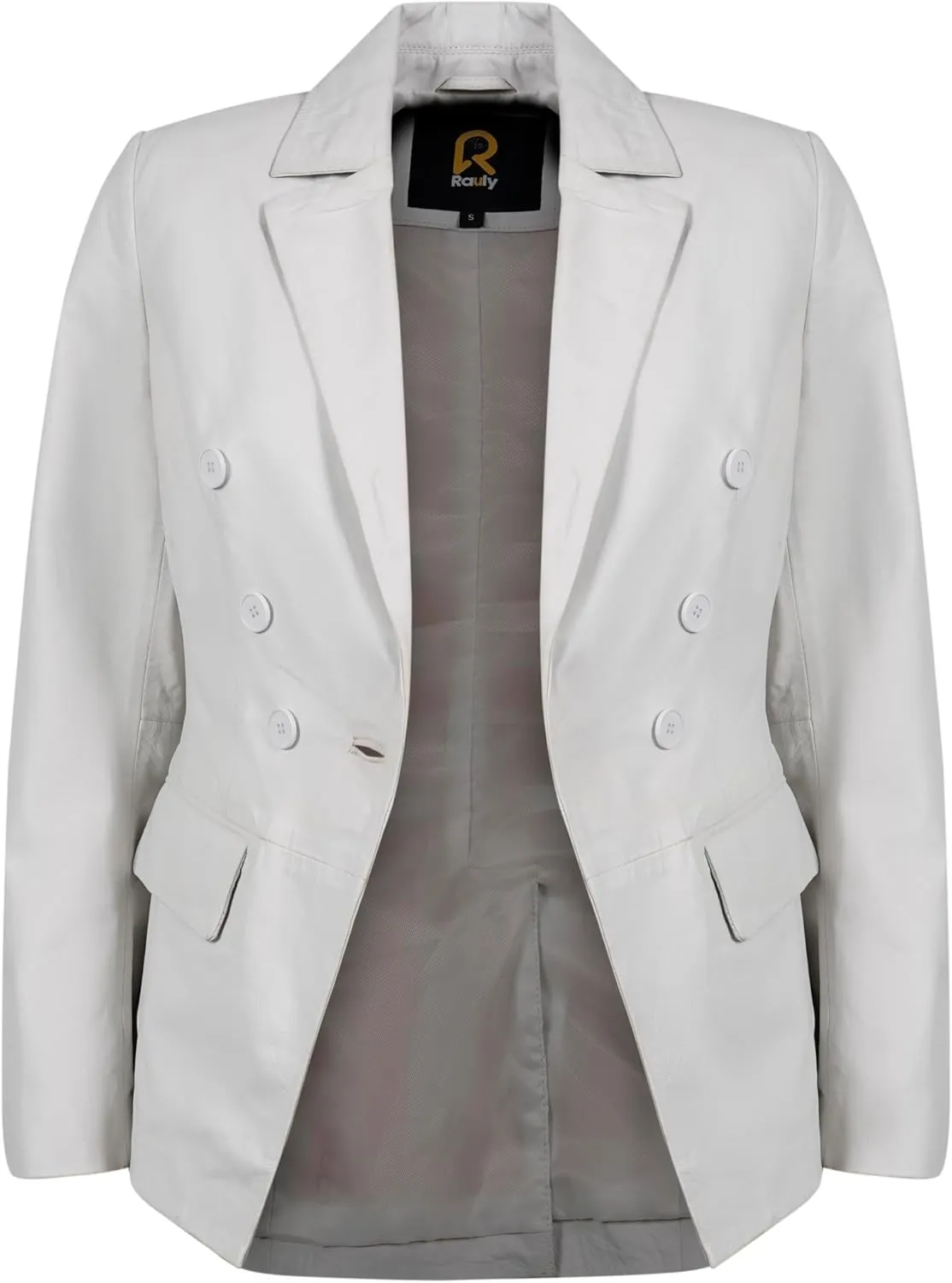 Double Breasted Fancy Buttons Lambskin Leather Blazer Women - Casual Coat Long Sleeves Style Leather Jacket for Women