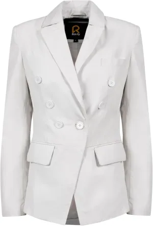 Double Breasted Fancy Buttons Lambskin Leather Blazer Women - Casual Coat Long Sleeves Style Leather Jacket for Women