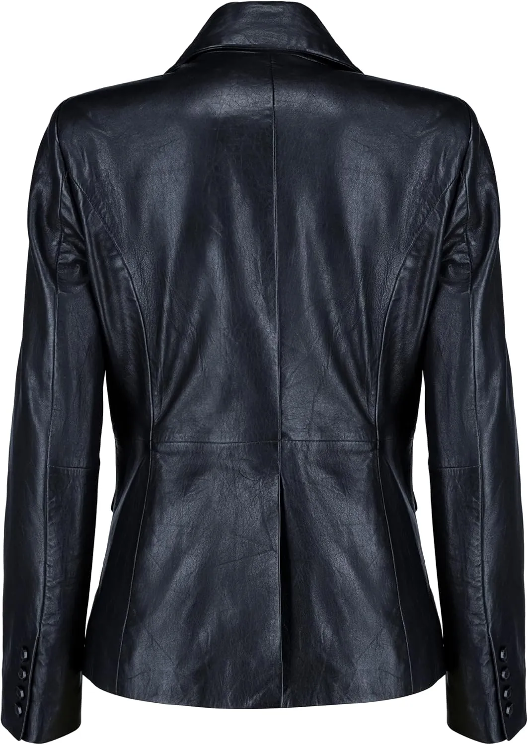 Double Breasted Fancy Buttons Lambskin Leather Blazer Women - Casual Coat Long Sleeves Style Leather Jacket for Women