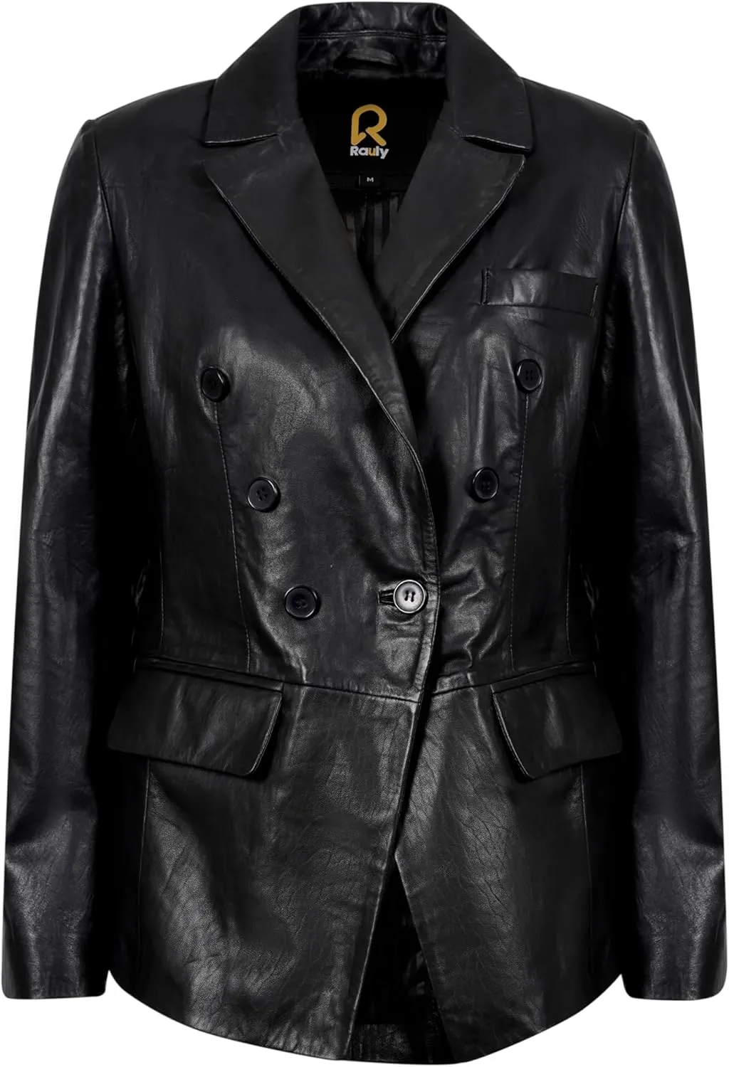 Double Breasted Fancy Buttons Lambskin Leather Blazer Women - Casual Coat Long Sleeves Style Leather Jacket for Women