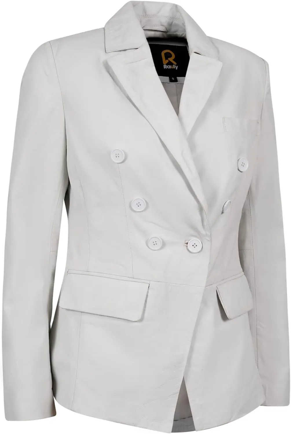 Double Breasted Fancy Buttons Lambskin Leather Blazer Women - Casual Coat Long Sleeves Style Leather Jacket for Women