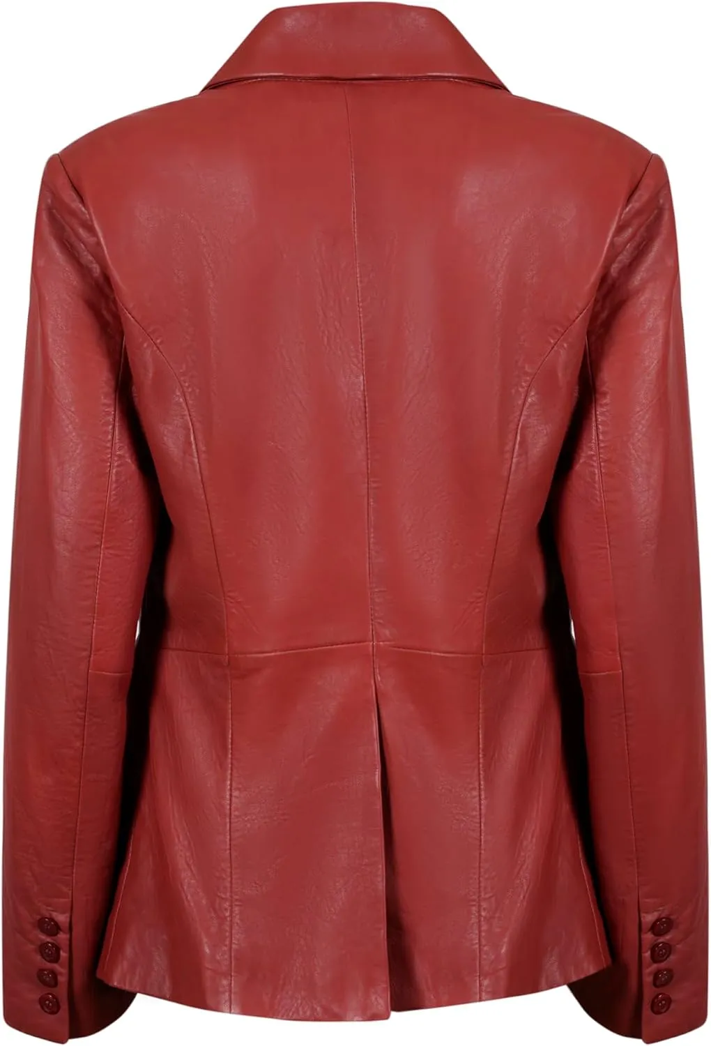 Double Breasted Fancy Buttons Lambskin Leather Blazer Women - Casual Coat Long Sleeves Style Leather Jacket for Women