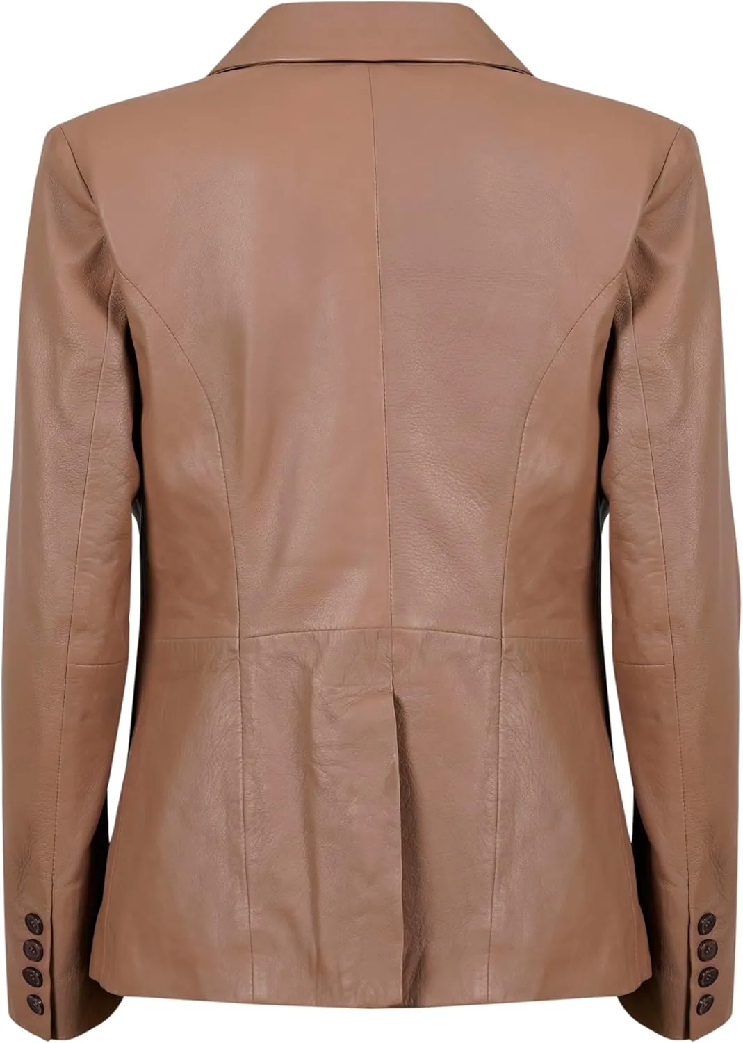 Double Breasted Fancy Buttons Lambskin Leather Blazer Women - Casual Coat Long Sleeves Style Leather Jacket for Women