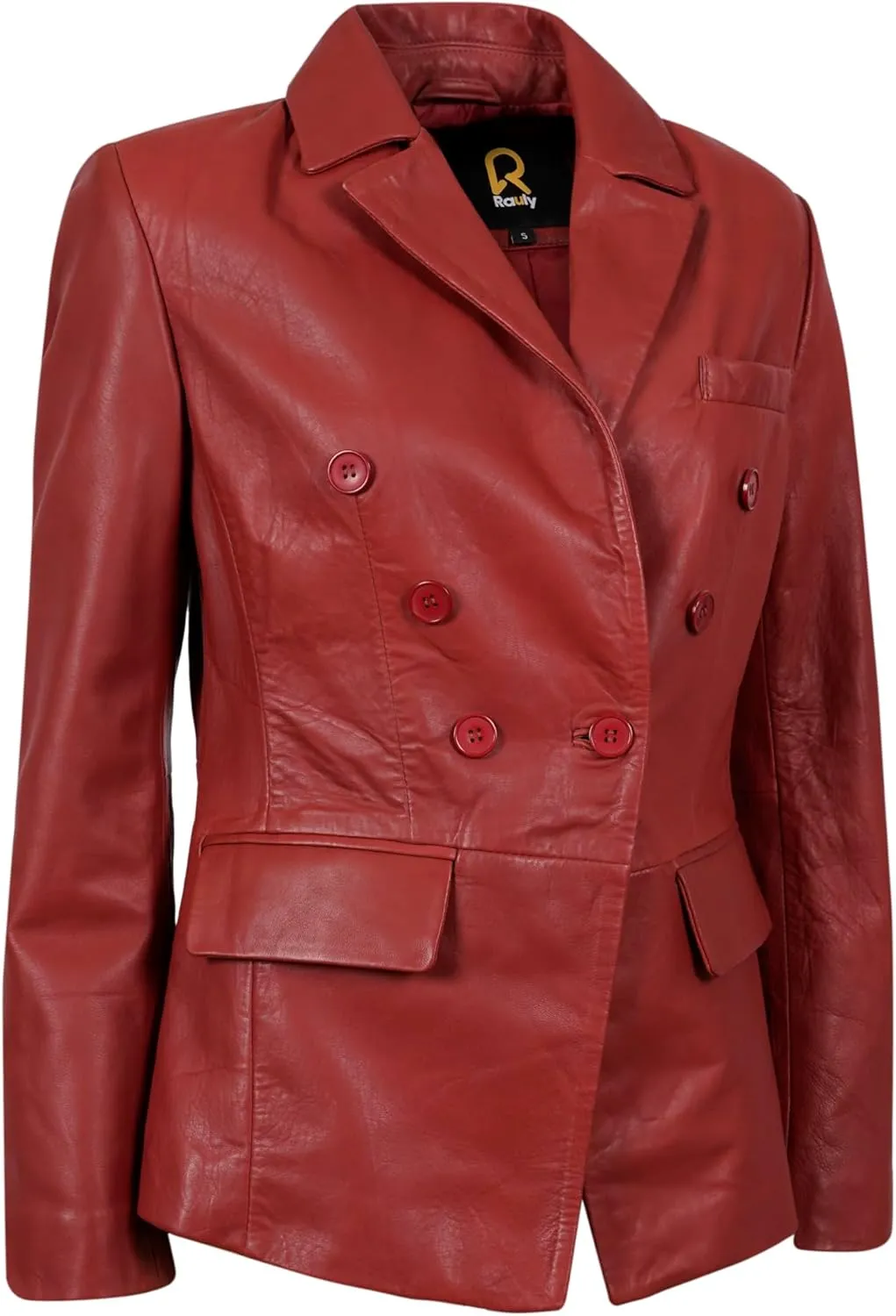 Double Breasted Fancy Buttons Lambskin Leather Blazer Women - Casual Coat Long Sleeves Style Leather Jacket for Women