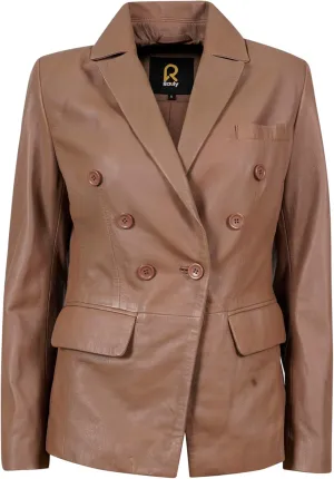 Double Breasted Fancy Buttons Lambskin Leather Blazer Women - Casual Coat Long Sleeves Style Leather Jacket for Women