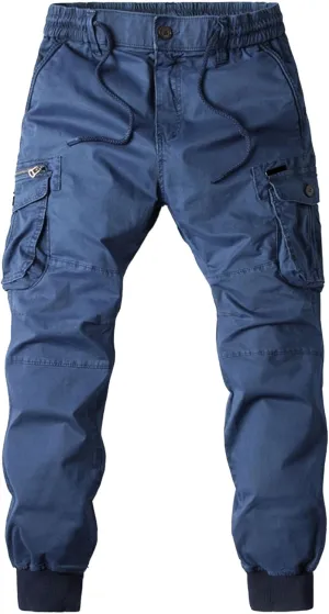 Drawstring Casual Cargo Pants for Men Multi-Pockets Military Cargo Trousers Lightweight Athletic Hiking Sweatpants