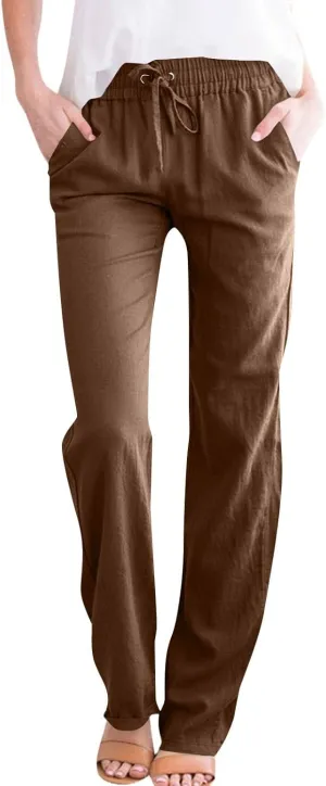 Dress Pants Women High Waisted,Womens Sweatpants Palazzo Straight Leg Trousers Linen Cotton Dressy