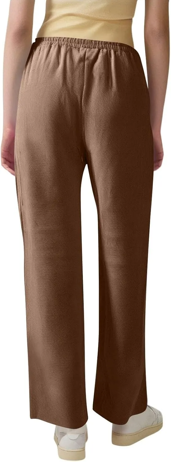 Dress Pants Women High Waisted,Womens Sweatpants Palazzo Straight Leg Trousers Linen Cotton Dressy