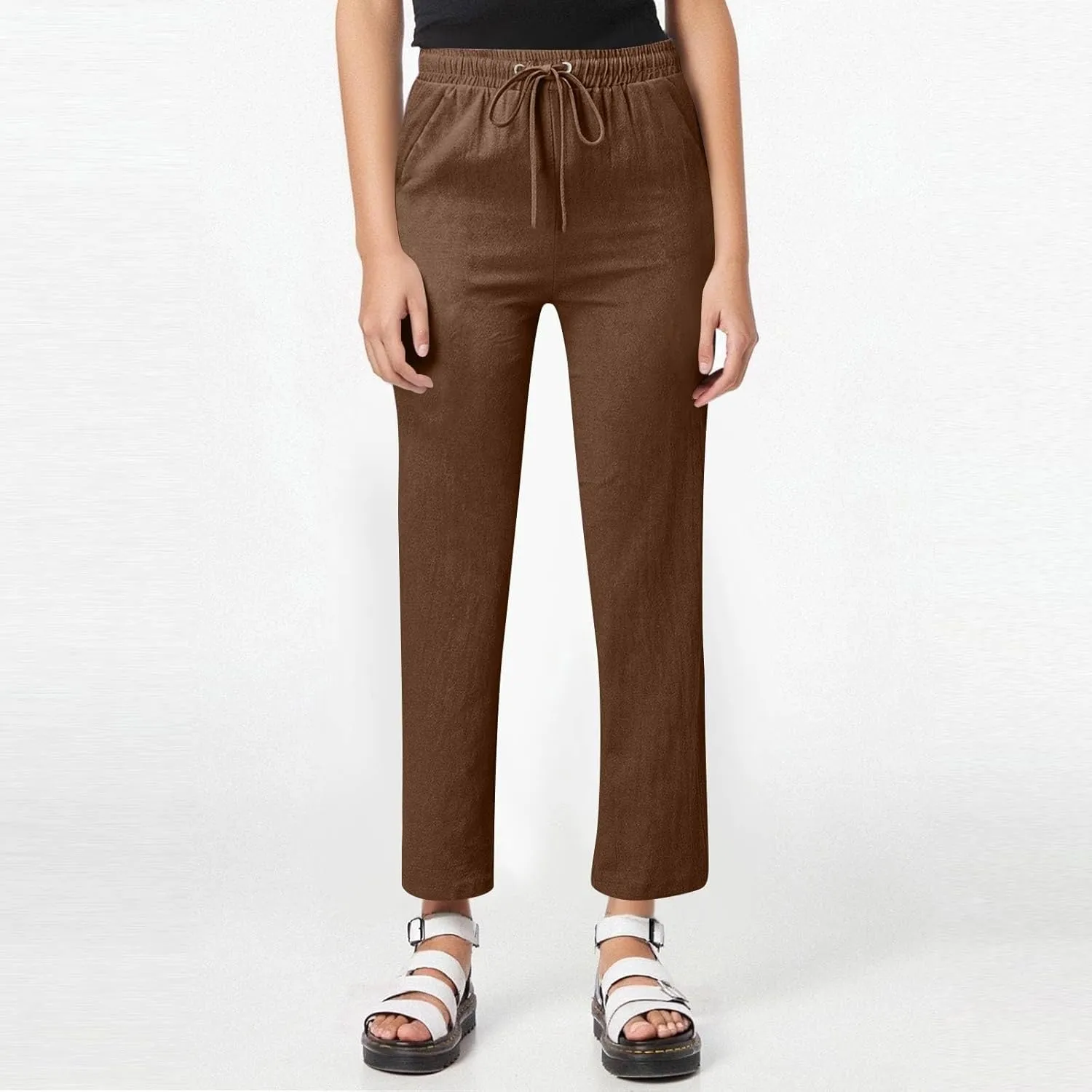 Dress Pants Women High Waisted,Womens Sweatpants Palazzo Straight Leg Trousers Linen Cotton Dressy