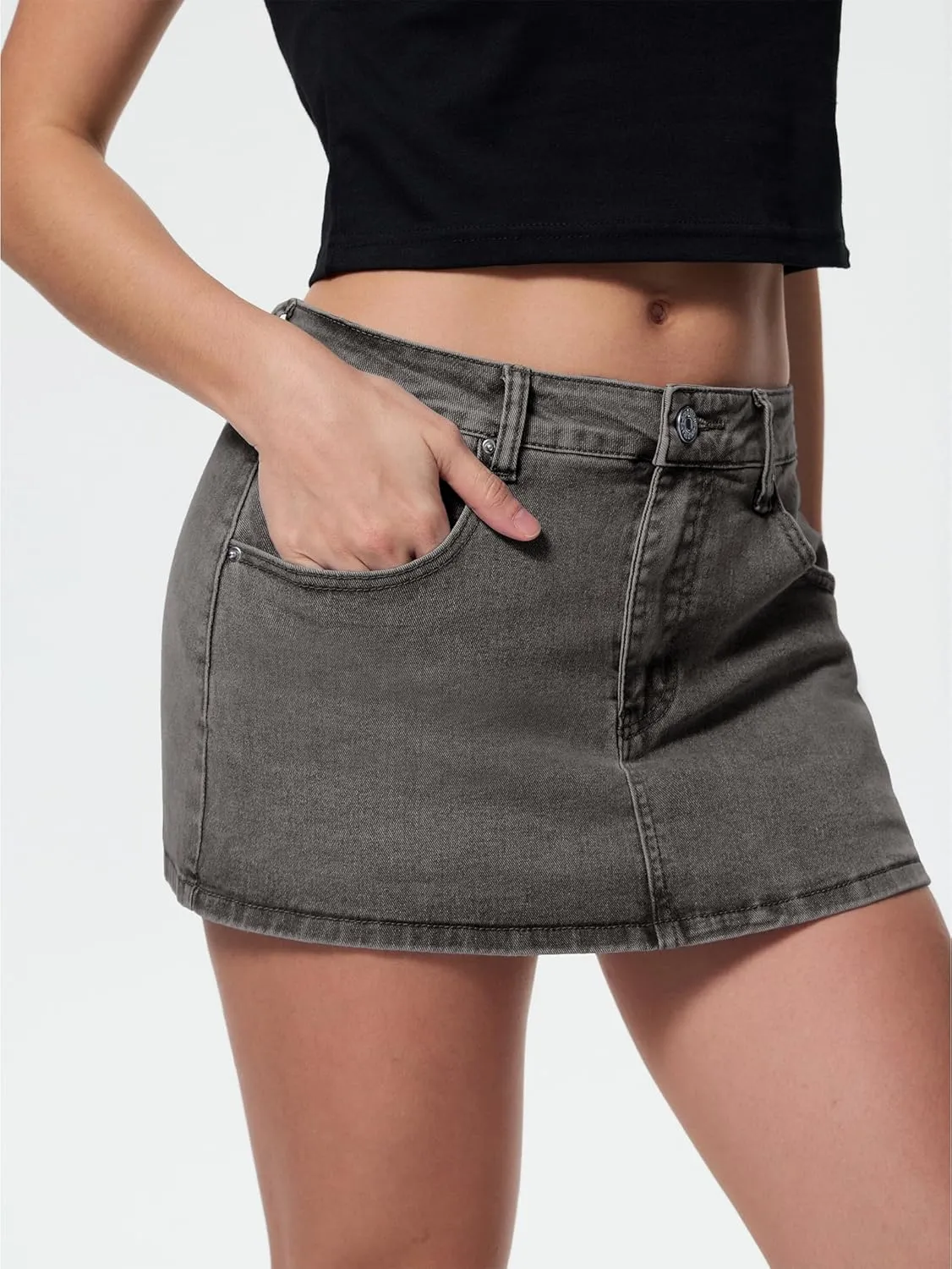 EMMIOL Women Denim Skort Skirt Stretchy Mid Waist Y2K Sexy Mini Skirts Dressy Casual Jean Skorts