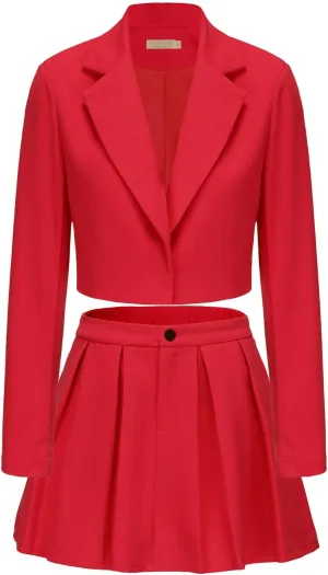 EXLURA Women's Business Casual Blazer Suit Sets and Pleated Mini Skirt 2 Piece Outfits Trendy Long Sleeve Y2K Clothes 2025