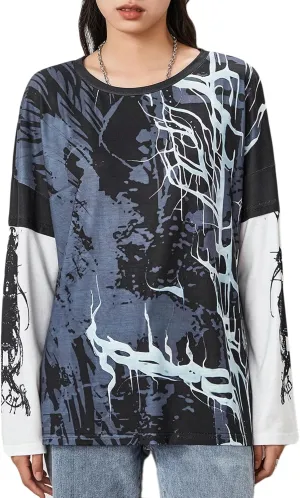 Fairy Grunge Clothes Long Sleeve Graphic Tees for Women Teen Girls Y2k Vintage Goth Top Emo Shirt 90s 2000s Clothing