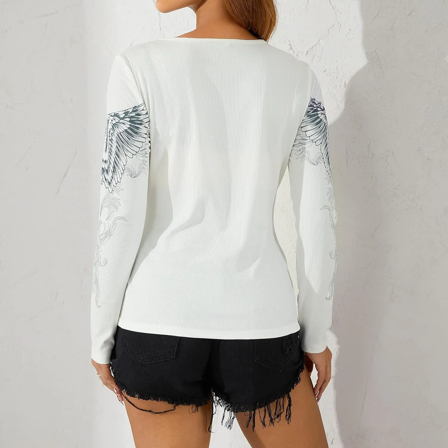 Fairy Grunge Clothes Long Sleeve Graphic Tees for Women Teen Girls Y2k Vintage Goth Top Emo Shirt 90s 2000s Clothing