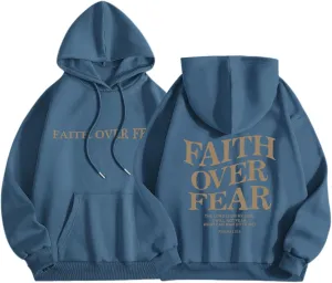 Faith Over Fear Hoodie for Women Christian Jesus Inspirational Sweatshirts Religious Oversized Graphic Pullover Tops