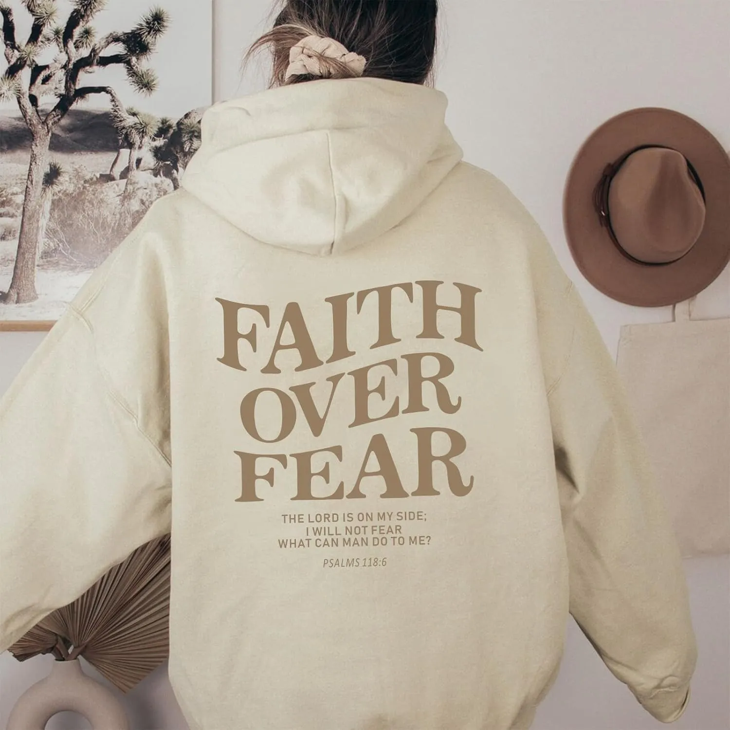 Faith Over Fear Hoodie for Women Christian Jesus Inspirational Sweatshirts Religious Oversized Graphic Pullover Tops