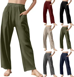 fanmpghleoo Linen Pants Women Summer Elastic High Waisted Wide Leg Linen Pants for Women 2025 Comfy Lounge Pants with Pockets