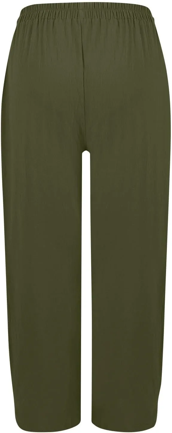 fanmpghleoo Linen Pants Women Summer Elastic High Waisted Wide Leg Linen Pants for Women 2025 Comfy Lounge Pants with Pockets