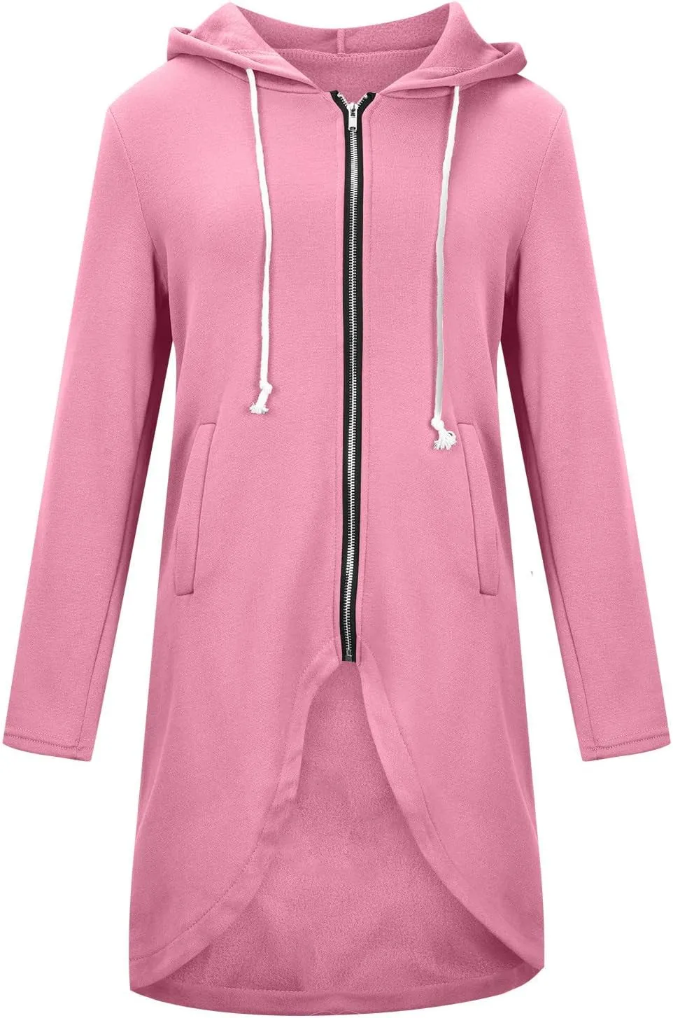 fartey Zip Up Hoodie Women Casual Oversized Long Hoodies Long Sleeve Drawstring Asymmetrical Tunic Sweatshirts With Pockets