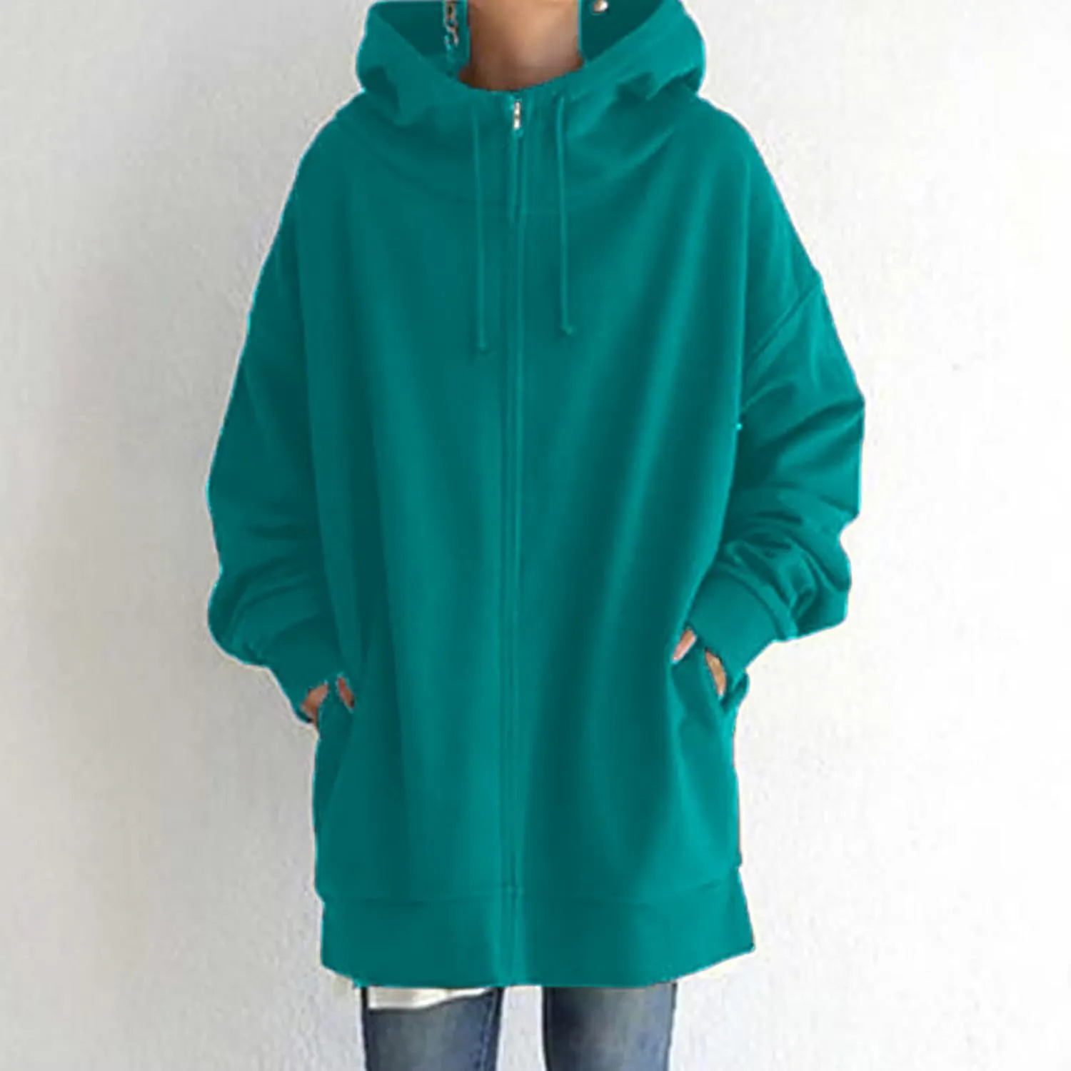 fartey Zip Up Hoodie Women Oversized Loose Baggy Long Sweatshirts Casual Drawstring Long Sleeve Y2K Jackets With Pockets