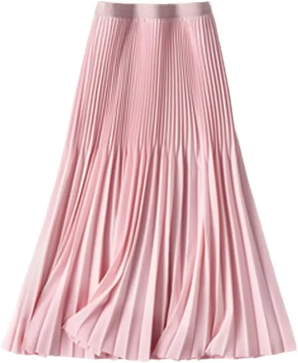 Fashion A-Line Women Pleated Spring Autumn Elegant High Waist Vintage Office Ladies Midi Skirts