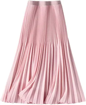 Fashion A-Line Women Pleated Spring Autumn Elegant High Waist Vintage Office Ladies Midi Skirts